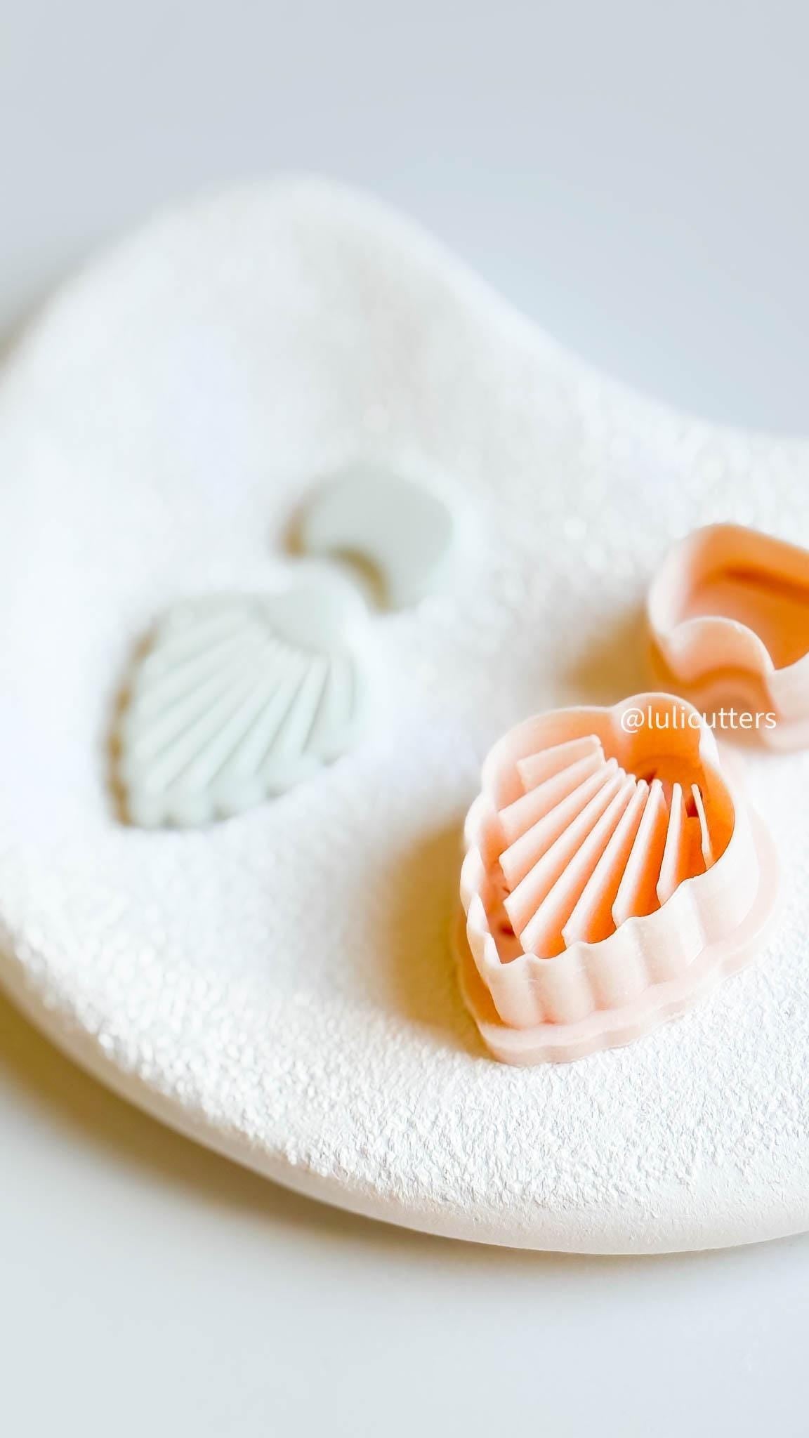 Scallop Shell Clay Earring Cutter Set Includes Base Shape + Matching Topper with Imprint Lines
