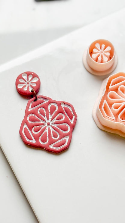 Tile Looking Geometric Flower Clay Cutter Set Polymer Clay Jewelry Making Tools - Majolica Collection