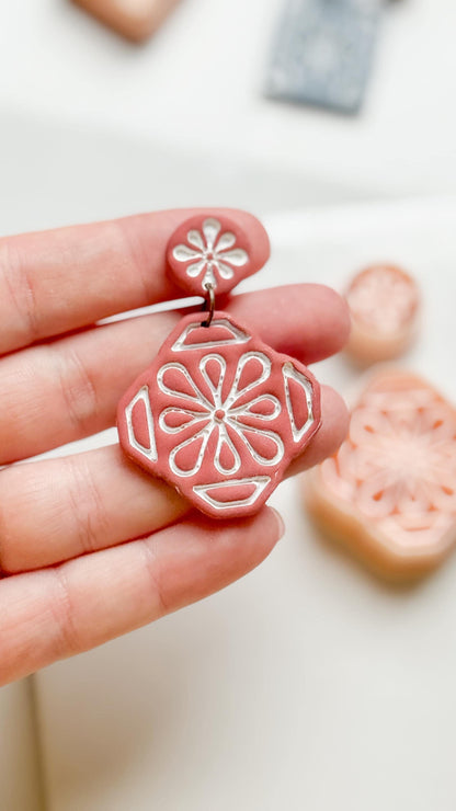 Tile Looking Geometric Flower Clay Cutter Set Polymer Clay Jewelry Making Tools - Majolica Collection