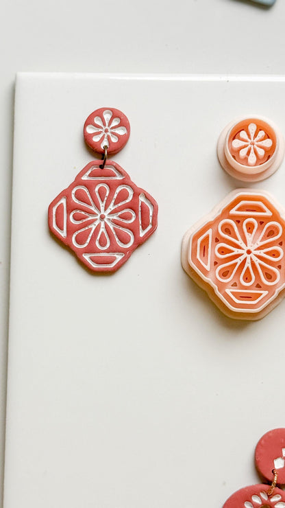 Tile Looking Geometric Flower Clay Cutter Set Polymer Clay Jewelry Making Tools - Majolica Collection
