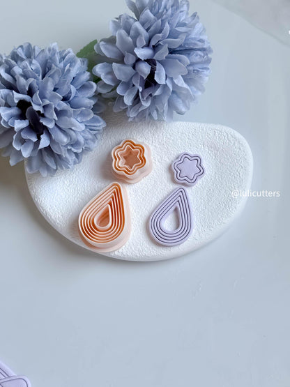 Ribbed Teardrop Clay Earring Cutter Set Includes Layered Teardrop Base + Wavy Topper