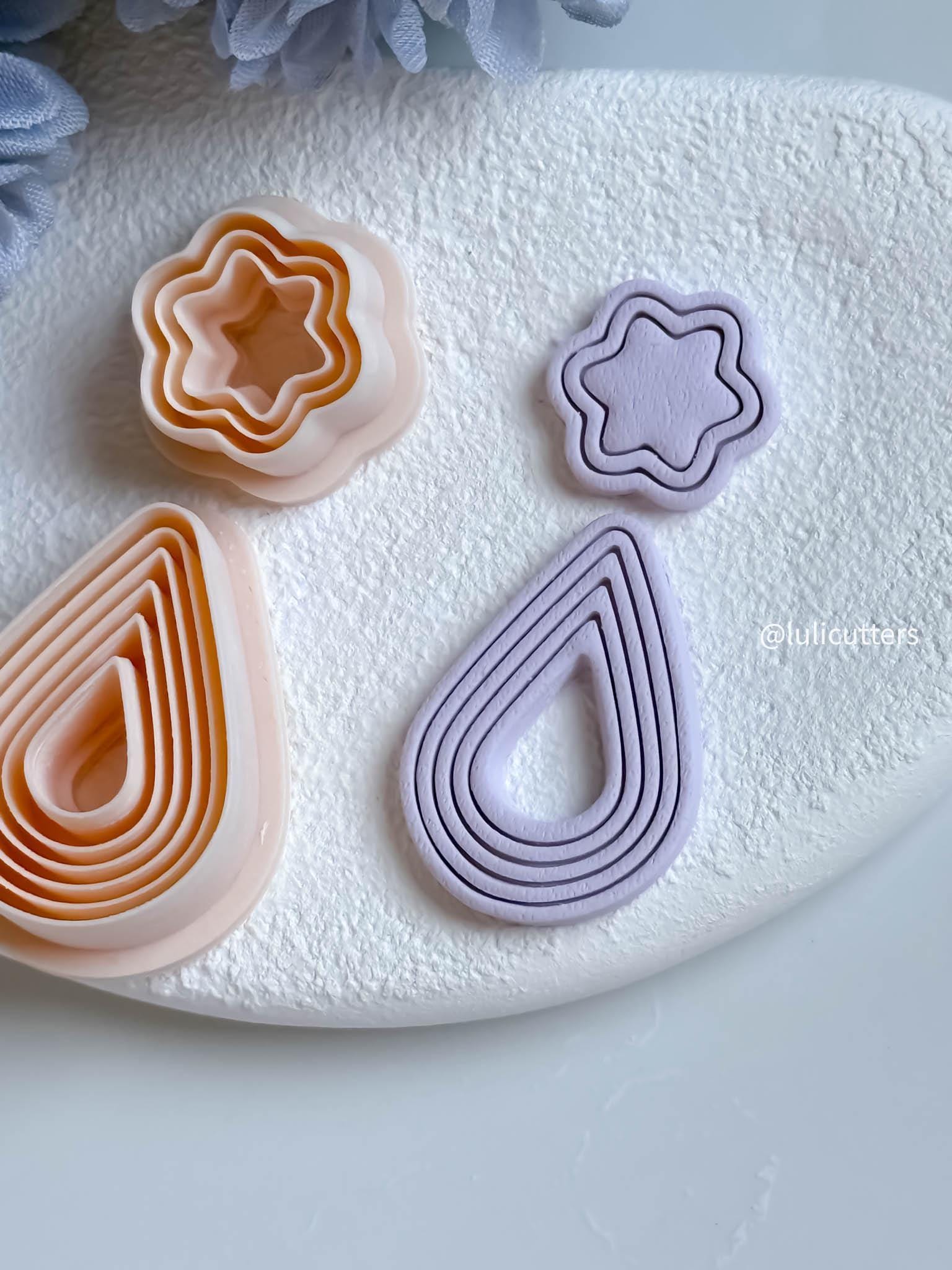 Ribbed Teardrop Clay Earring Cutter Set Includes Layered Teardrop Base + Wavy Topper