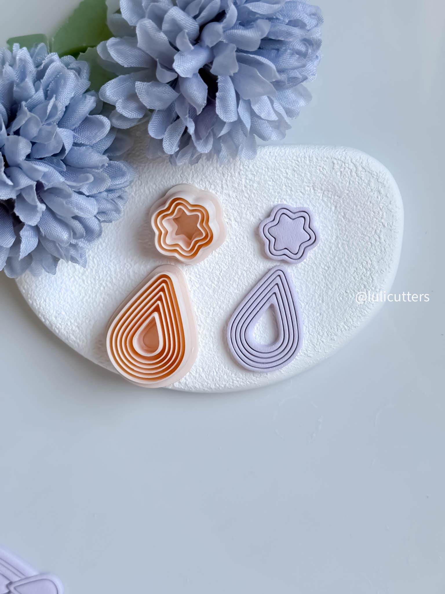 Ribbed Teardrop Clay Earring Cutter Set Includes Layered Teardrop Base + Wavy Topper