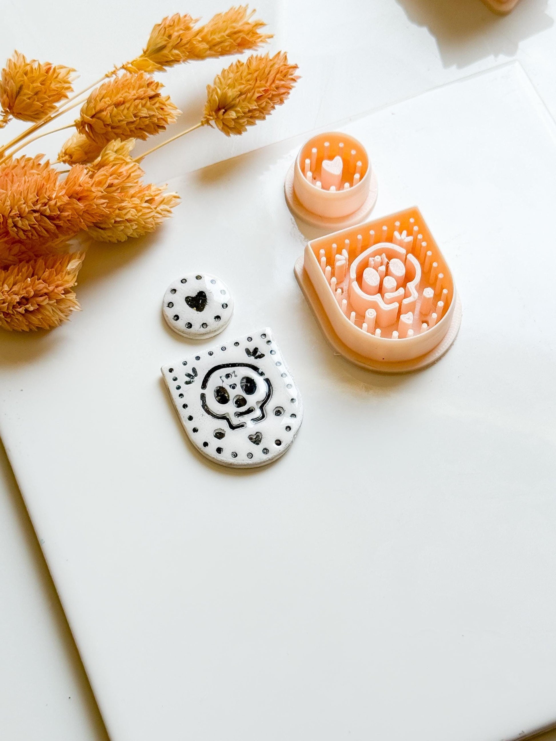 Sugar Skull Cutter Set: Polymer Clay Jewelry Mold, Halloween Heart Topper