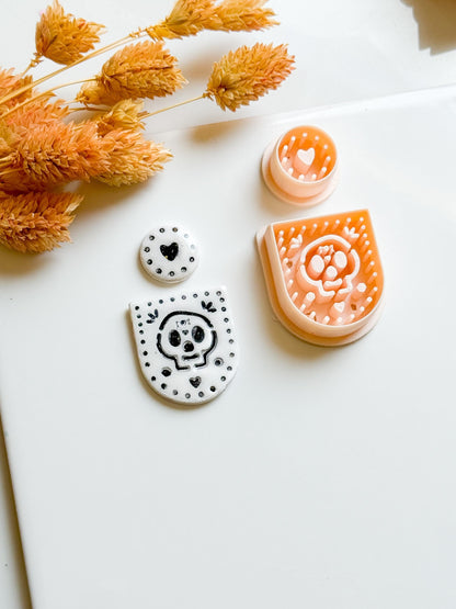 Sugar Skull Cutter Set: Polymer Clay Jewelry Mold, Halloween Heart Topper