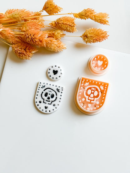 Sugar Skull Cutter Set: Polymer Clay Jewelry Mold, Halloween Heart Topper