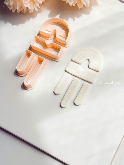 Abstract Arch Earring Cutter Set Includes Top, Middle & Dangle Pieces