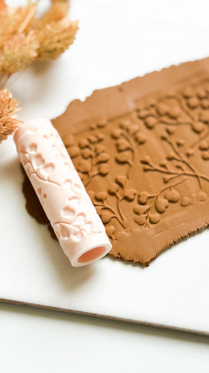Berry Vine Texture Roller, Botanical Clay Jewelry Designs
