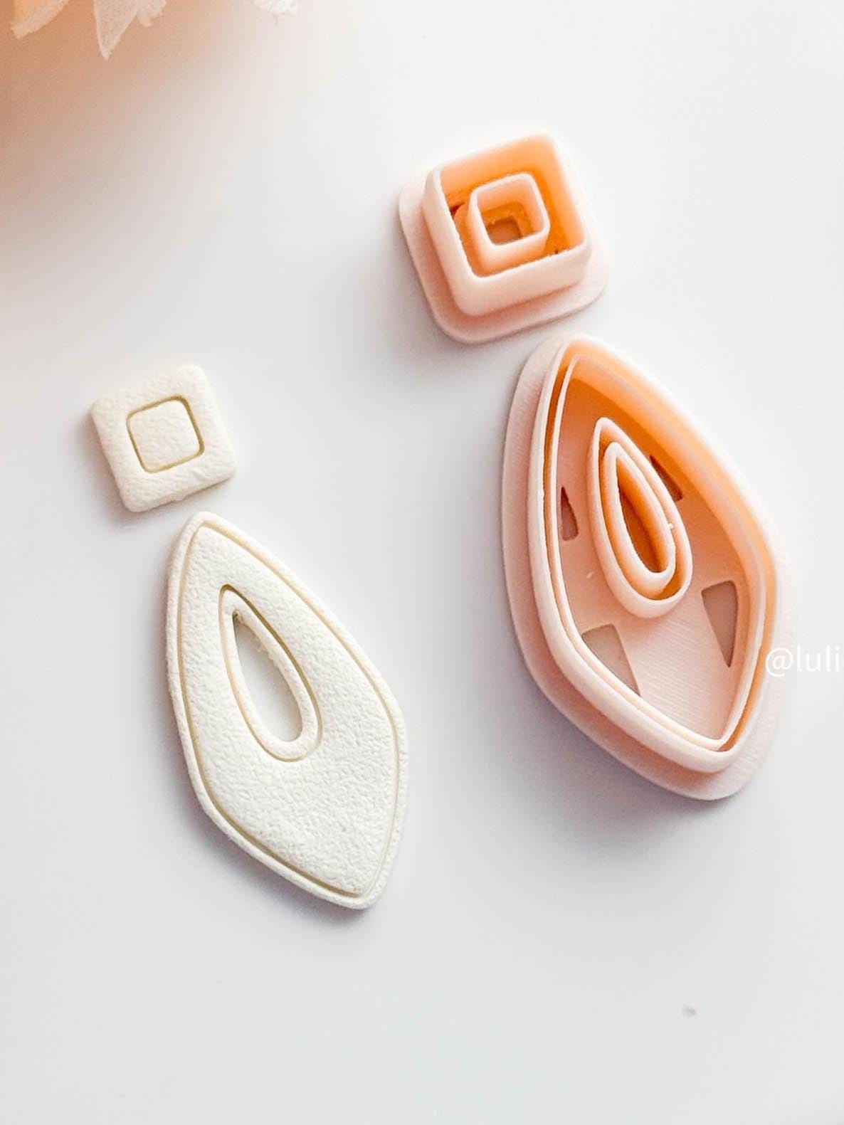 Teardrop Shape Hollow Earring Cutter Set Includes Square Topper + Open Frame Base