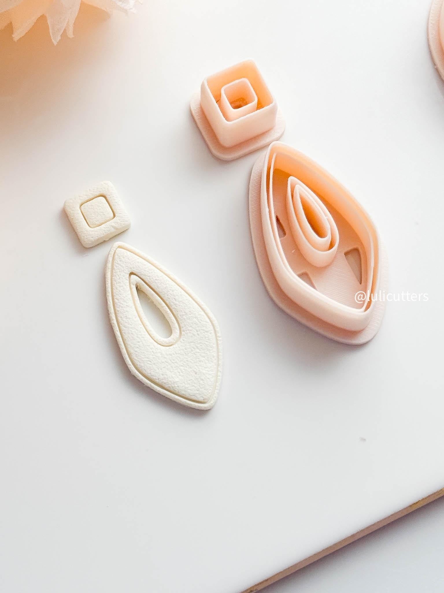 Teardrop Shape Hollow Earring Cutter Set Includes Square Topper + Open Frame Base