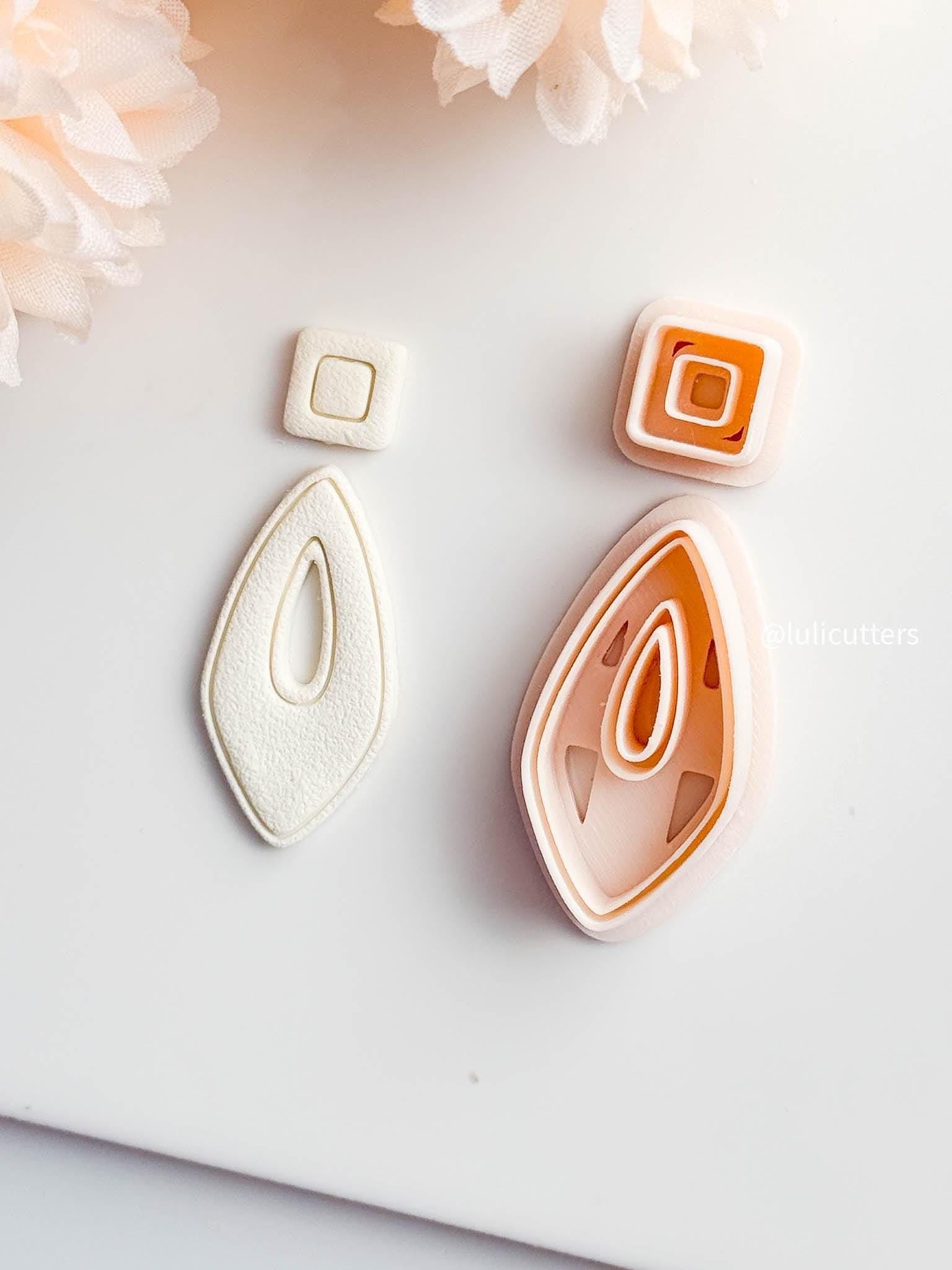 Teardrop Shape Hollow Earring Cutter Set Includes Square Topper + Open Frame Base