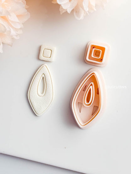 Teardrop Shape Hollow Earring Cutter Set Includes Square Topper + Open Frame Base