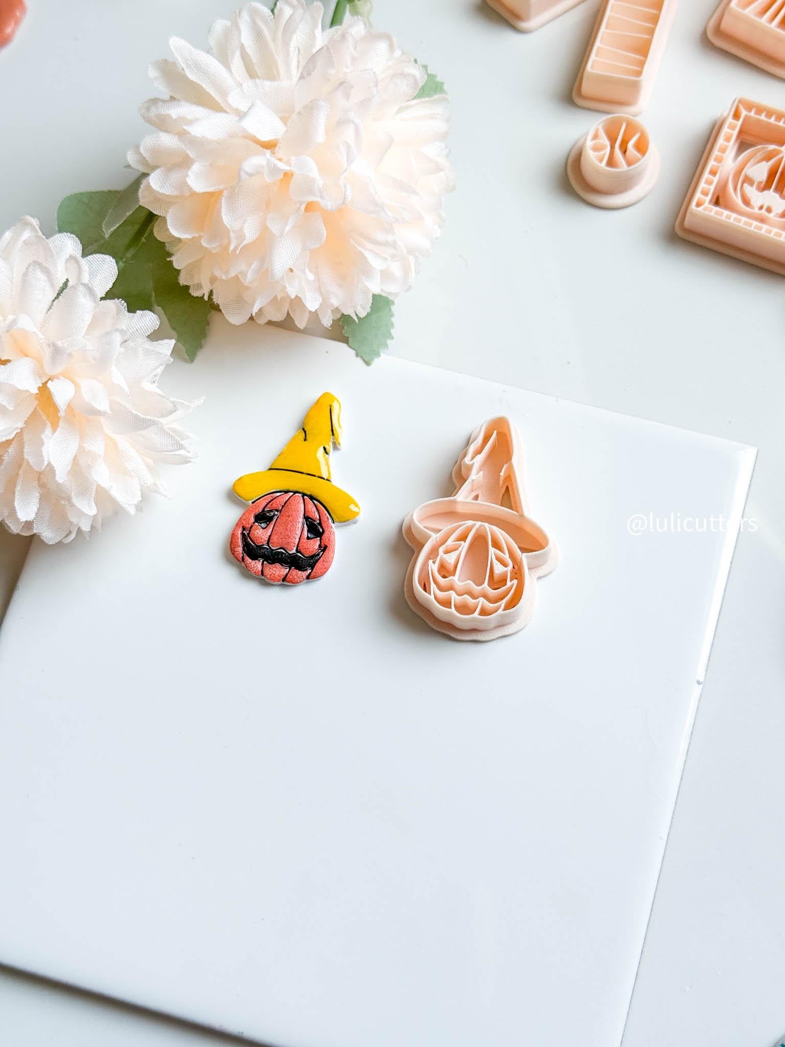 Witch Hat Pumpkin Cutter: Polymer Clay Halloween Earrings, Charms - 45mm
