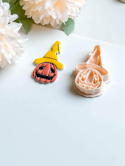Witch Hat Pumpkin Cutter: Polymer Clay Halloween Earrings, Charms - 45mm