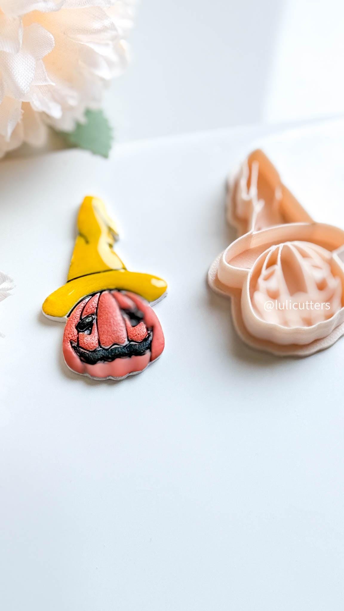 Witch Hat Pumpkin Cutter: Polymer Clay Halloween Earrings, Charms - 45mm