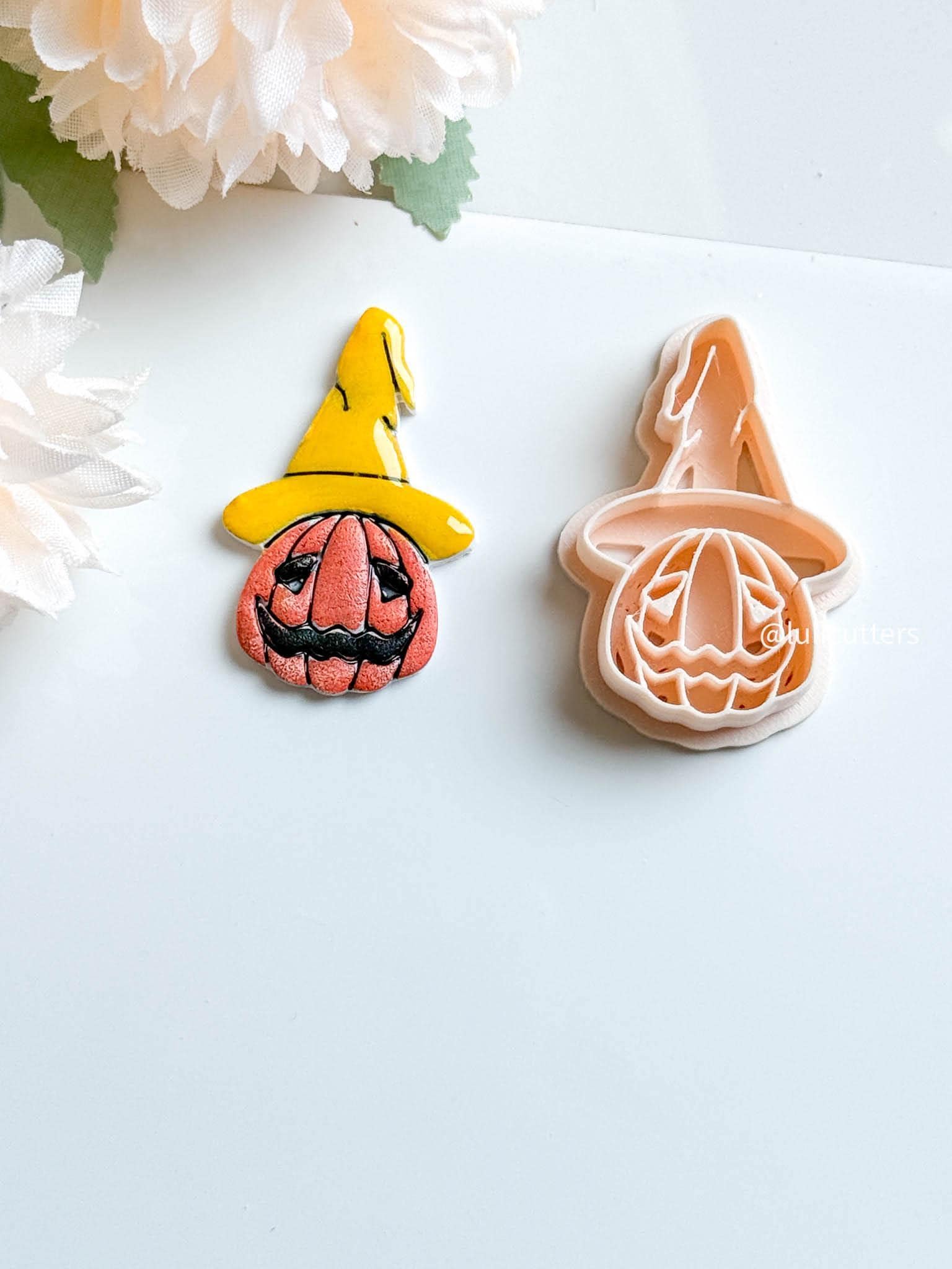 Witch Hat Pumpkin Cutter: Polymer Clay Halloween Earrings, Charms - 45mm