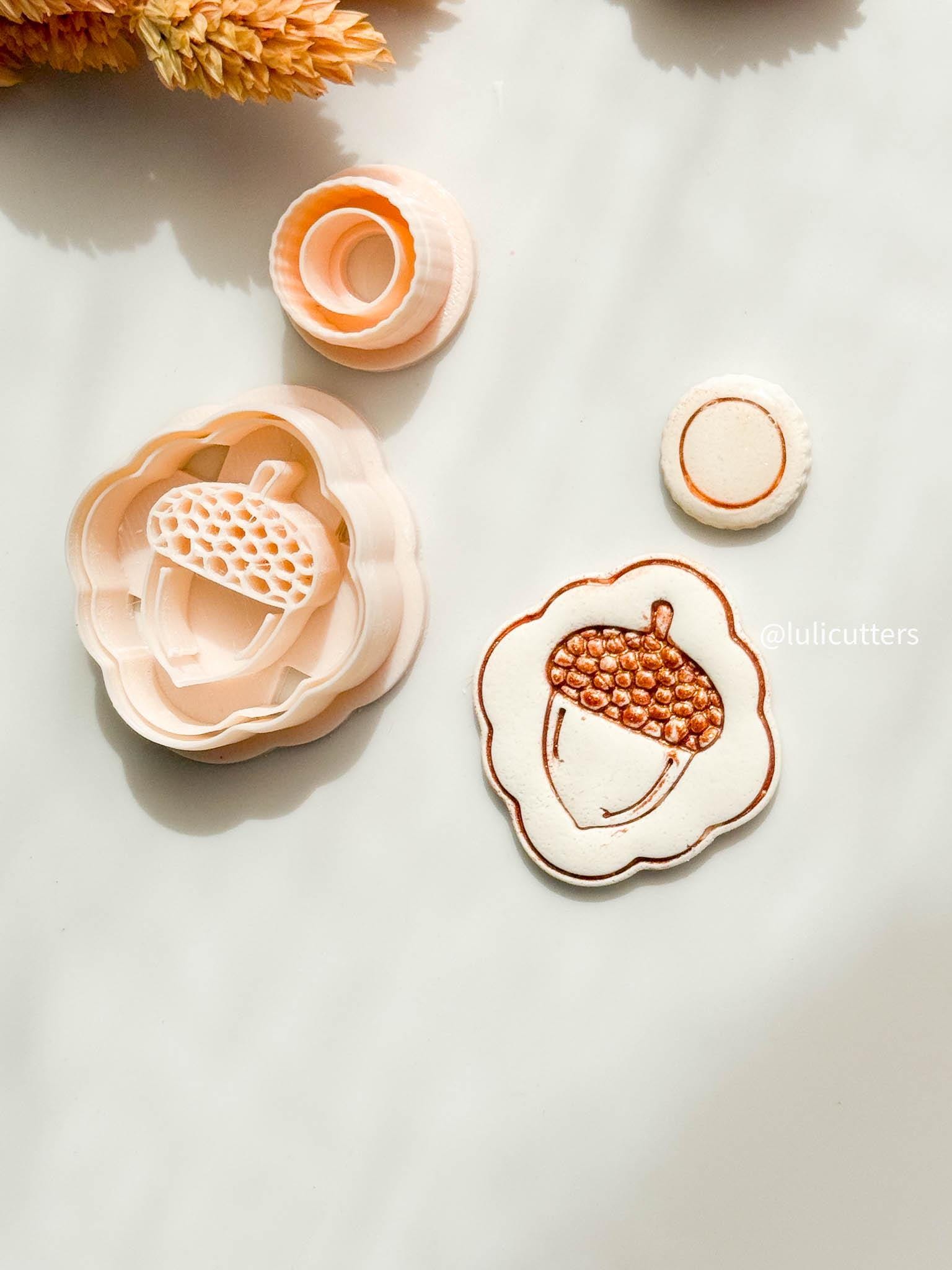 Acorn Charm Polymer Clay Cutter Set: Fall Earring Base + Topper