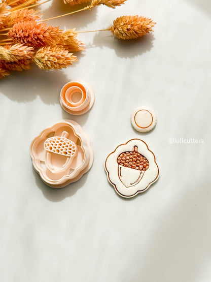 Acorn Charm Polymer Clay Cutter Set: Fall Earring Base + Topper