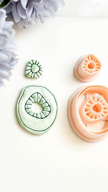 Organic Shape Clay Earring Cutter Set Includes Oval Topper + Abstract Base with Radiating Imprint
