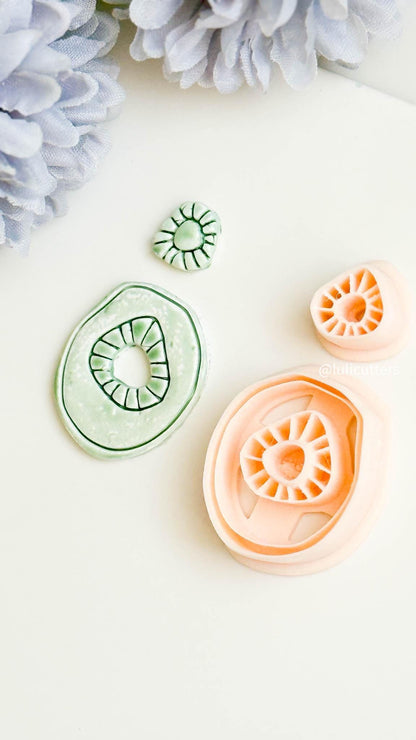 Organic Shape Clay Earring Cutter Set Includes Oval Topper + Abstract Base with Radiating Imprint