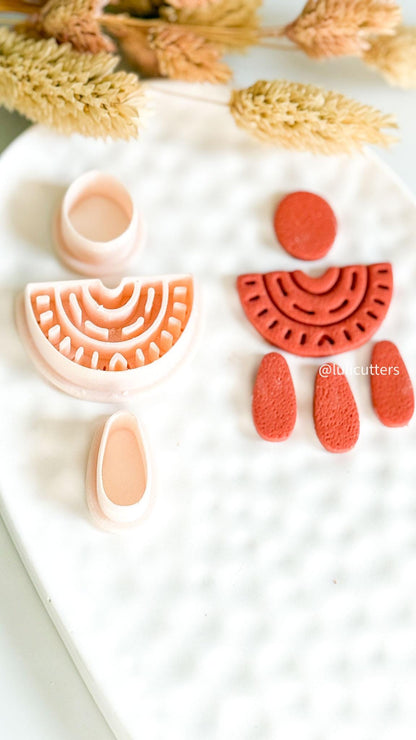 Boho Arch Clay Earring Cutter Set Circle Top with Half Arch and Drops