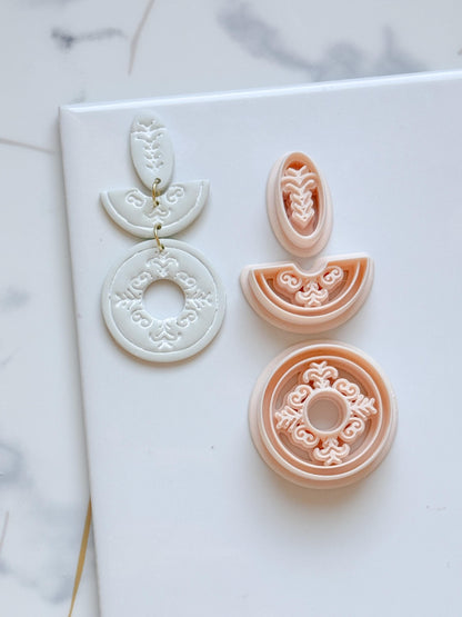 Ornate Circle Polymer Clay Cutter Set Boho Medallion Earring Shapes
