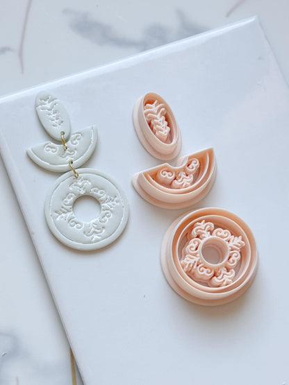 Ornate Circle Polymer Clay Cutter Set Boho Medallion Earring Shapes