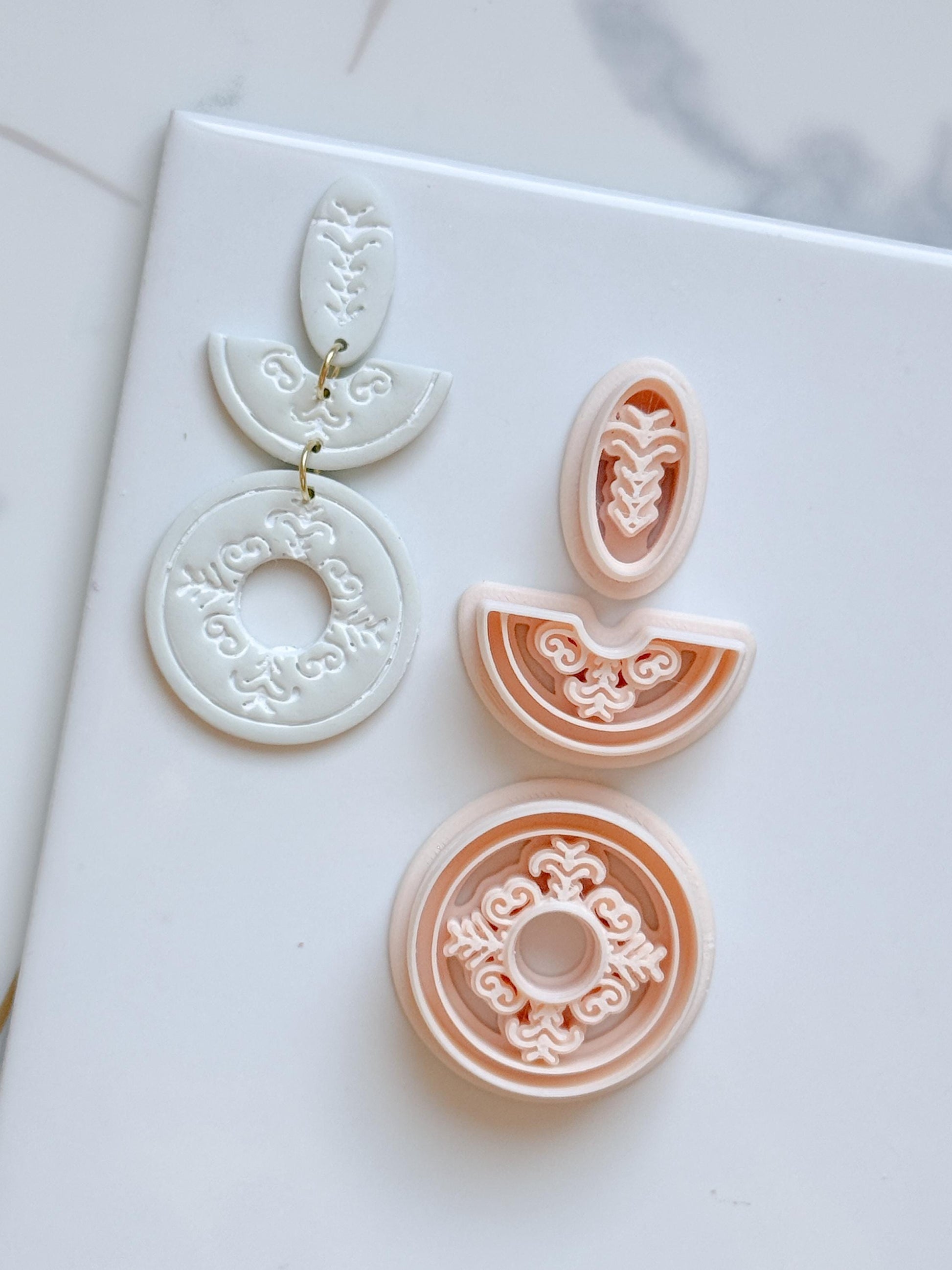Ornate Circle Polymer Clay Cutter Set Boho Medallion Earring Shapes