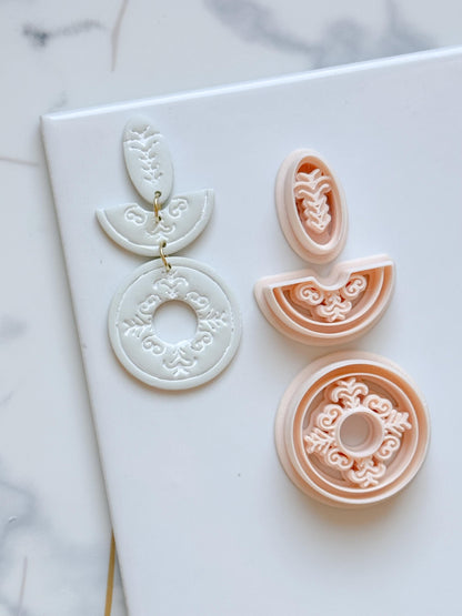 Ornate Circle Polymer Clay Cutter Set Boho Medallion Earring Shapes