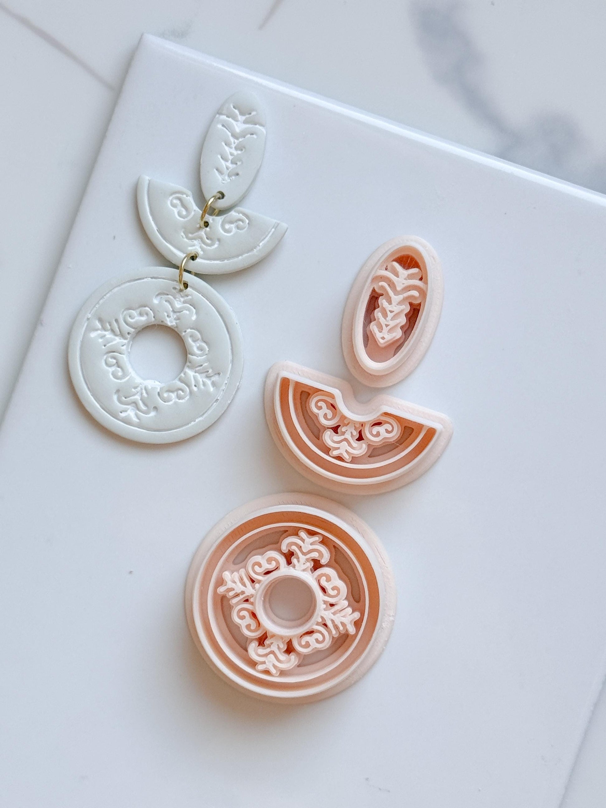 Ornate Circle Polymer Clay Cutter Set Boho Medallion Earring Shapes