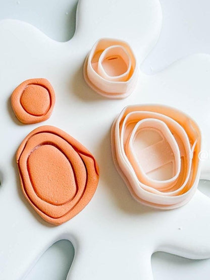 Organic Layered Cutter Set 2-Piece Wavy Oval Polymer Clay Earring Cutter with Imprint