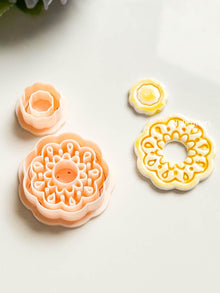 Faux Ceramic Flower Clay Cutter Set Lacey Debossed Design with Open Center
