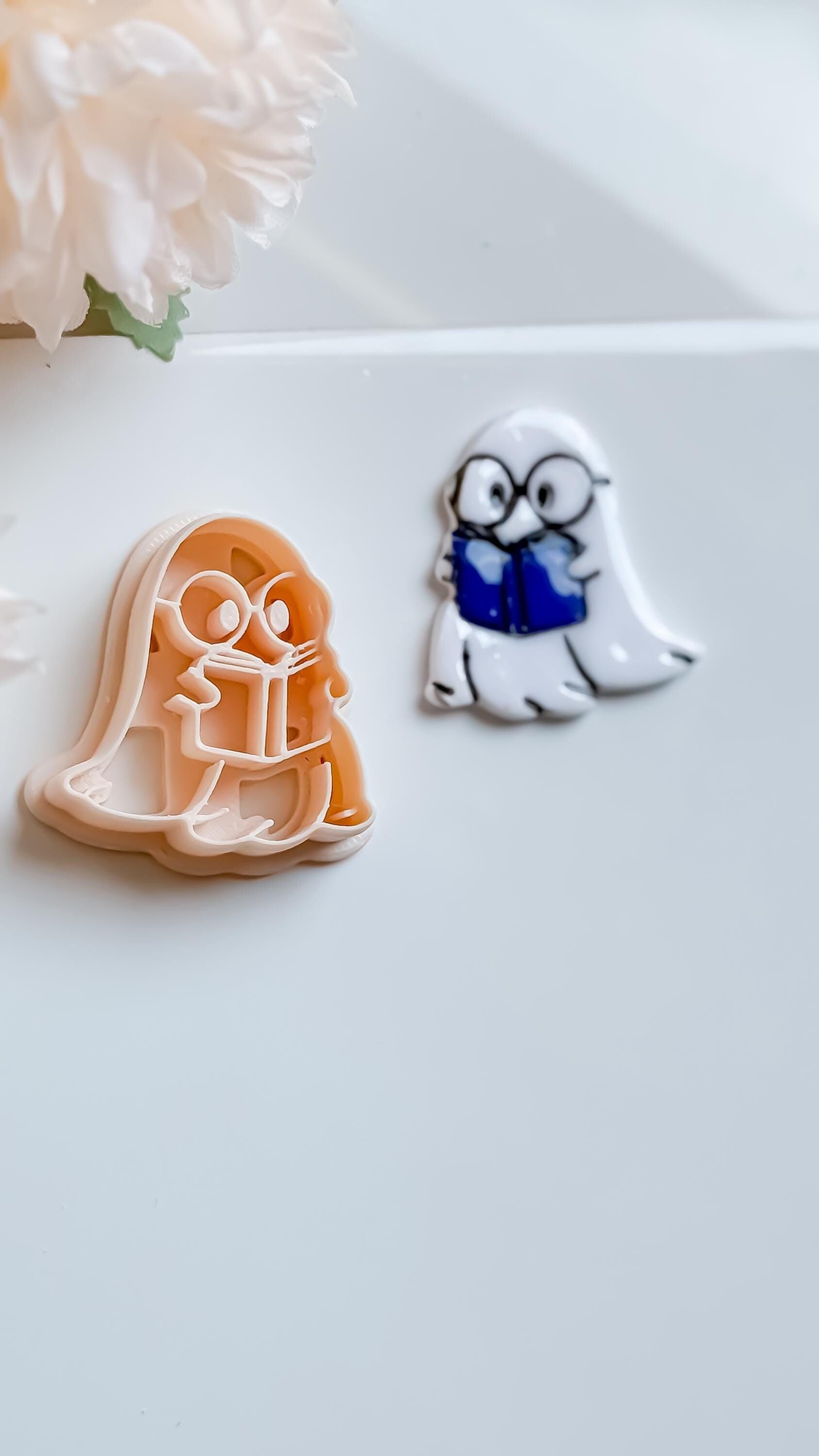 Bookish Ghost Polymer Clay Cutter: Halloween Jewelry Mold
