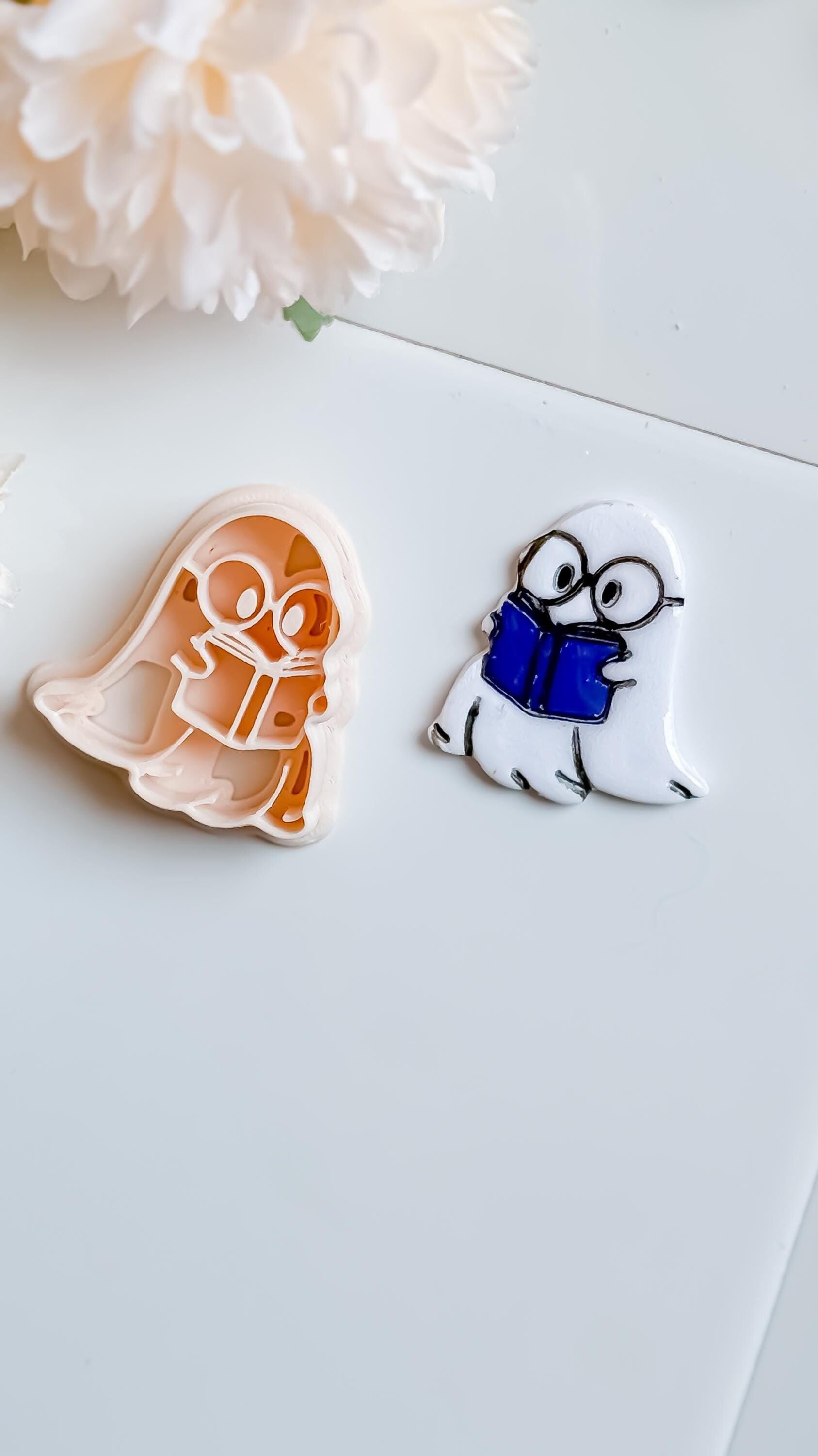 Bookish Ghost Polymer Clay Cutter: Halloween Jewelry Mold