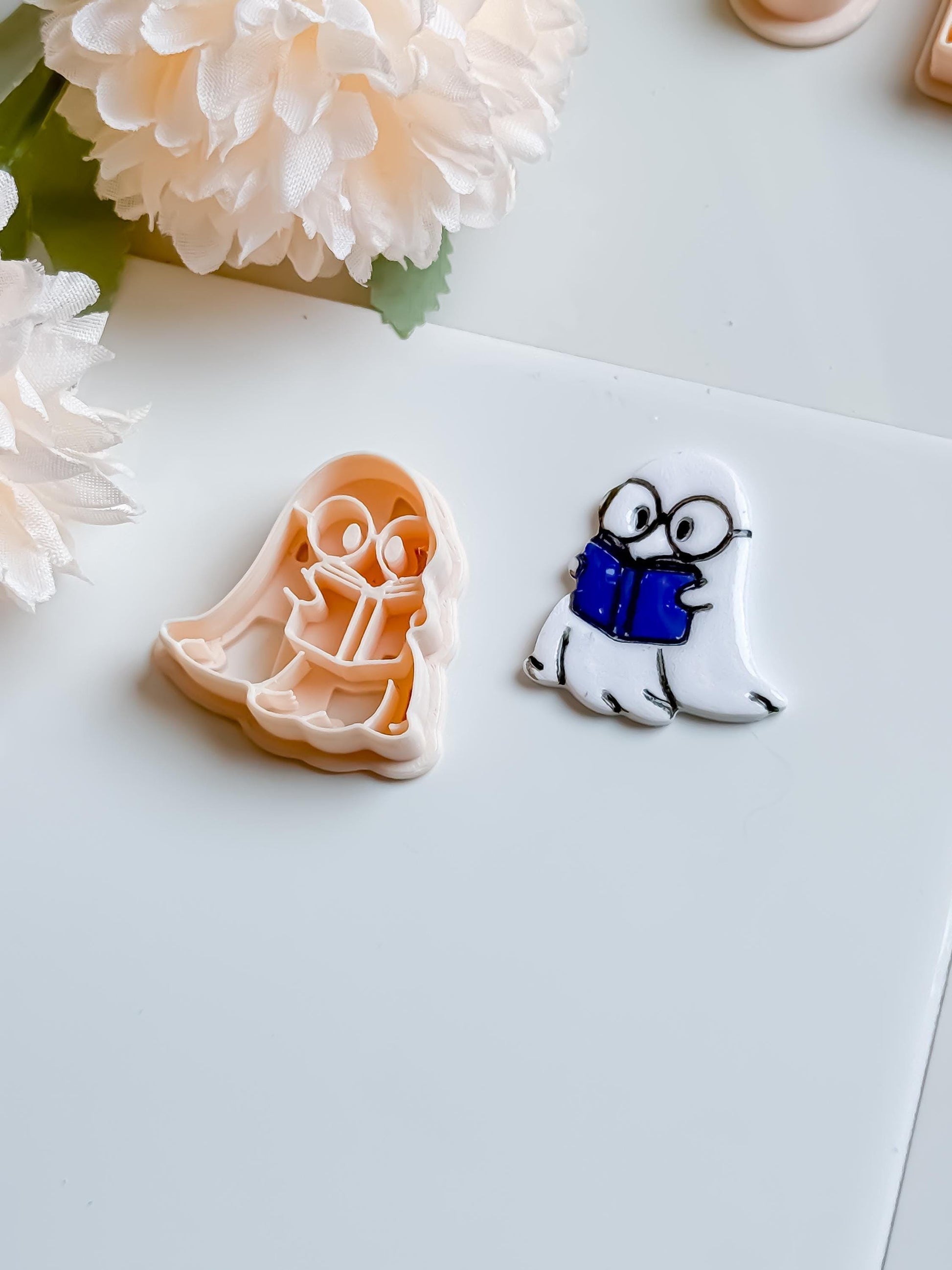 Bookish Ghost Polymer Clay Cutter: Halloween Jewelry Mold