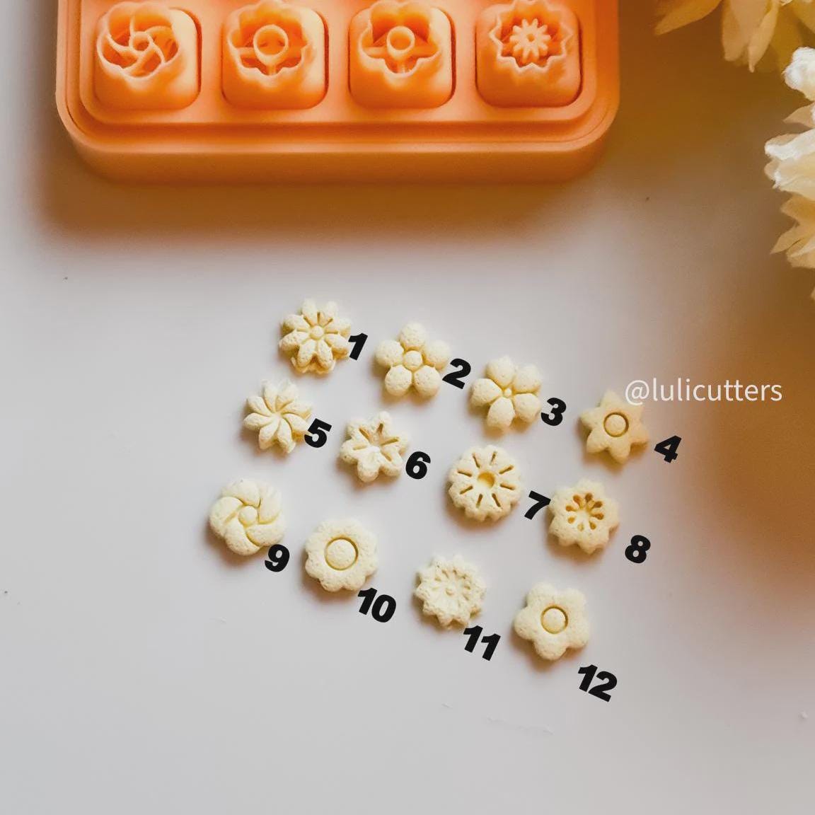 Micro Floral Polymer Clay Embosser Set, 15 Mini Stud Size Flower Shapes