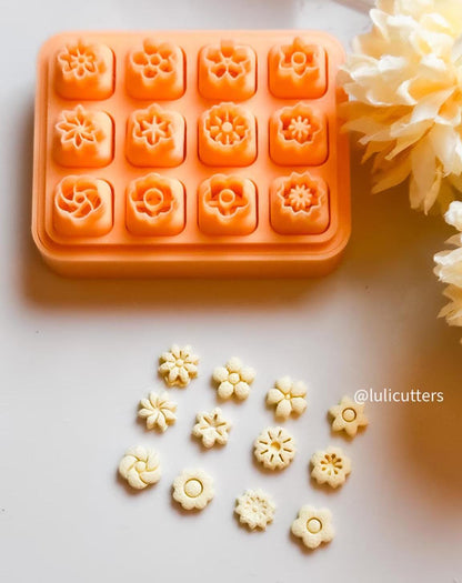 Micro Floral Polymer Clay Embosser Set, 15 Mini Stud Size Flower Shapes