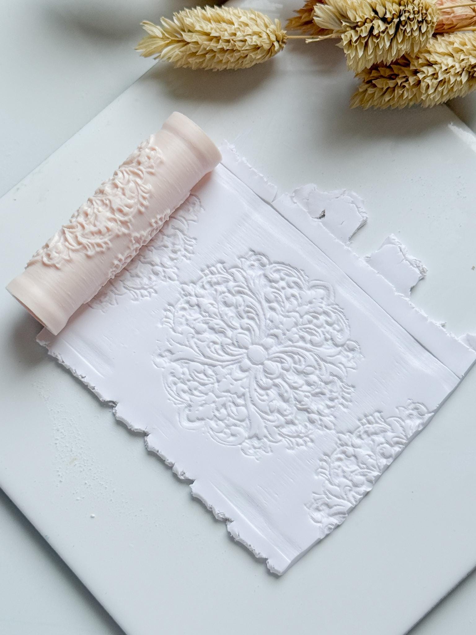 Baroque Floral Scroll Polymer Clay Roller Embossing Texture Tool