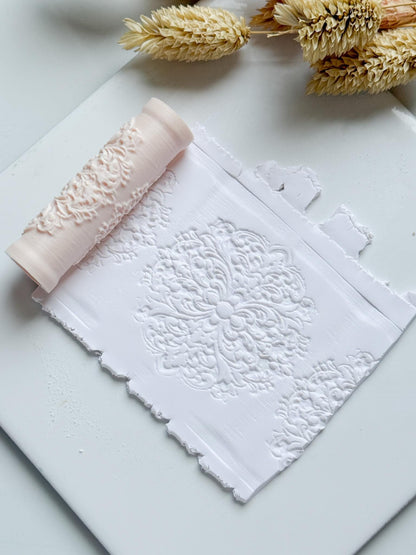 Baroque Floral Scroll Polymer Clay Roller Embossing Texture Tool