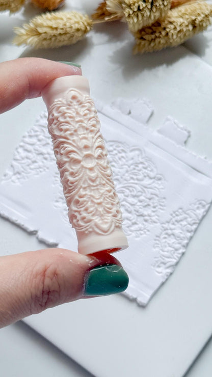 Baroque Floral Scroll Polymer Clay Roller Embossing Texture Tool