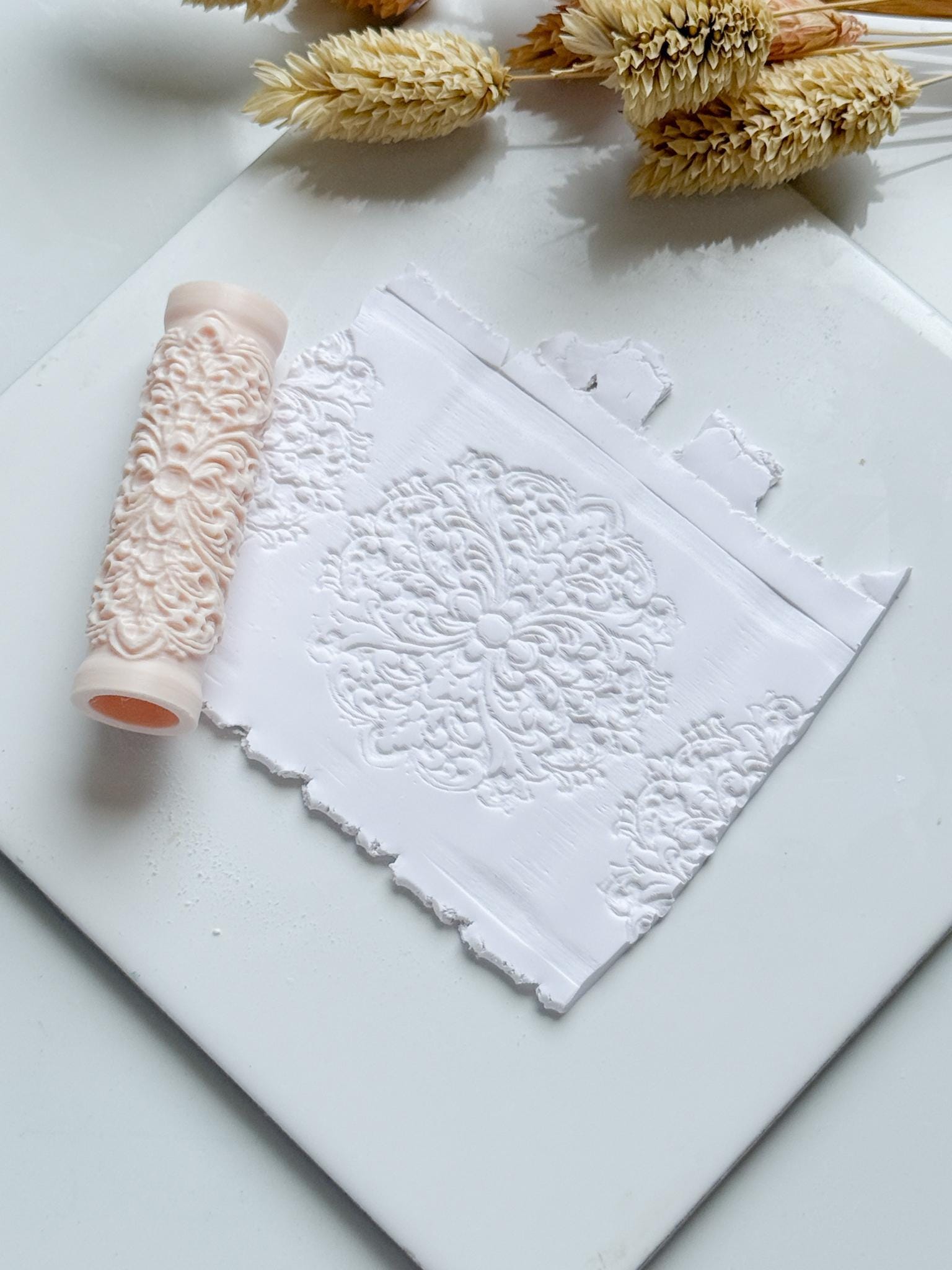 Baroque Floral Scroll Polymer Clay Roller Embossing Texture Tool