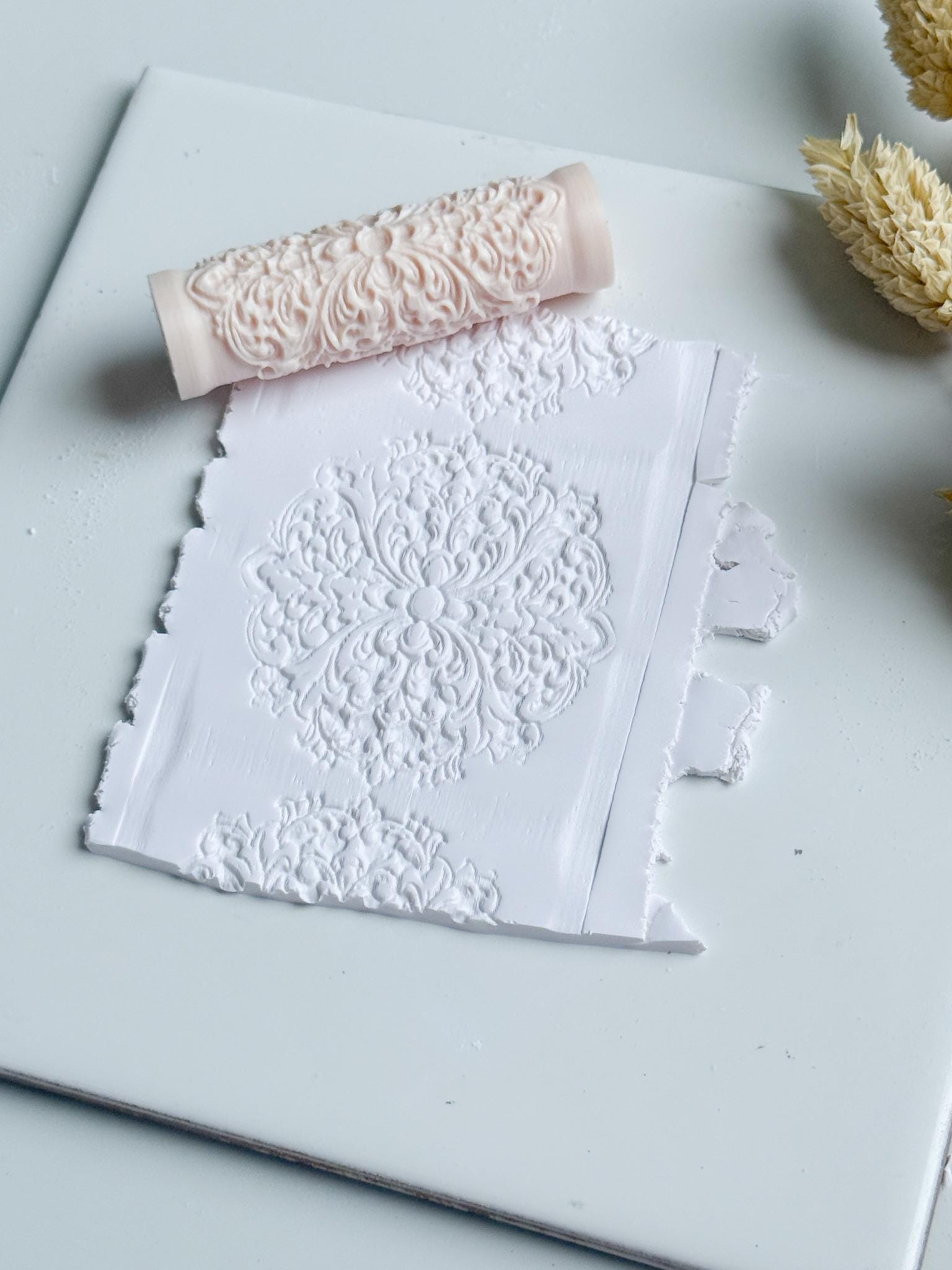 Baroque Floral Scroll Polymer Clay Roller Embossing Texture Tool
