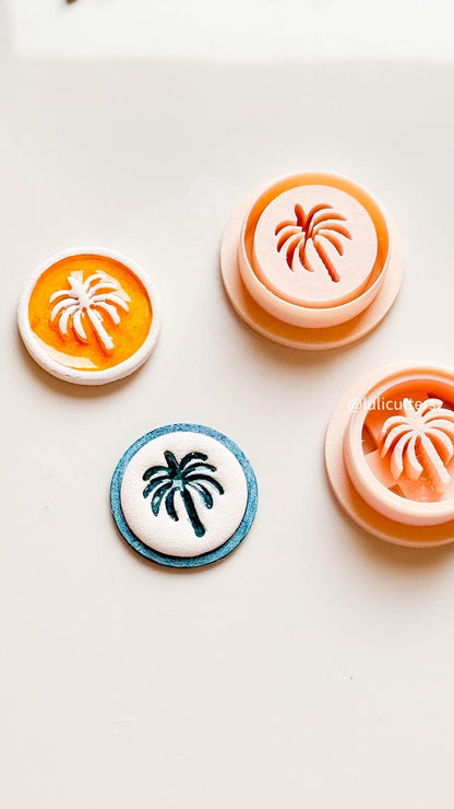 Palm Tree Clay Cutter: 30mm Emboss/Deboss Tropical Design