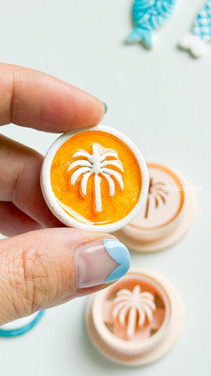 Palm Tree Clay Cutter: 30mm Emboss/Deboss Tropical Design