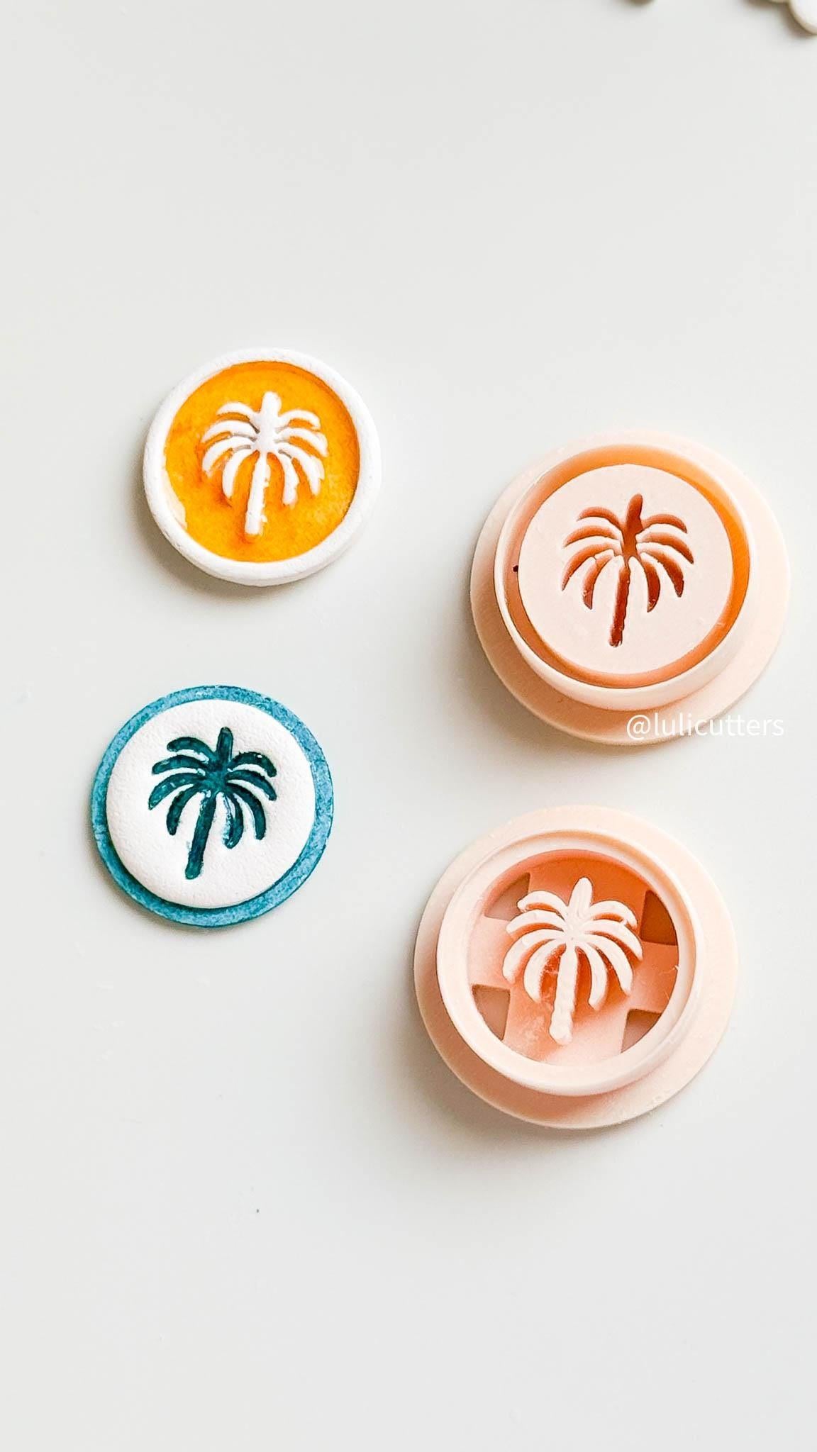 Palm Tree Clay Cutter: 30mm Emboss/Deboss Tropical Design