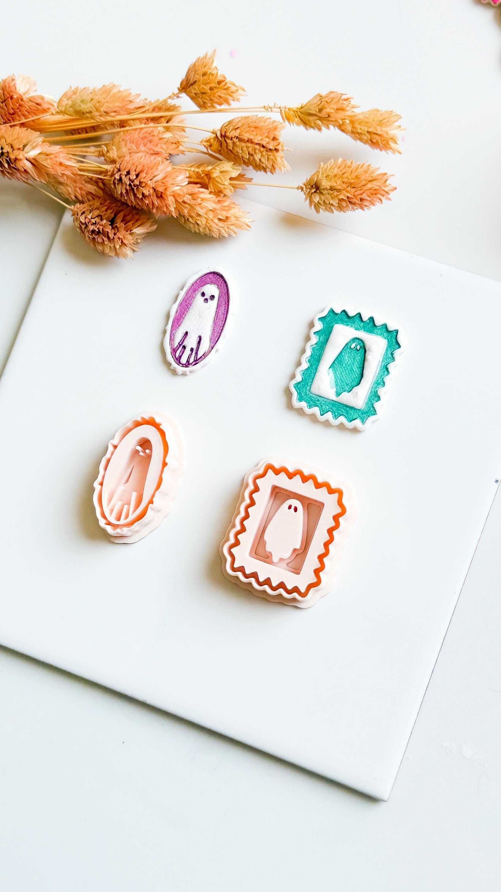 Framed & Oval Ghost Cutters Halloween Stamp-Style Polymer Clay Earring Mold Set (2 Design Options)