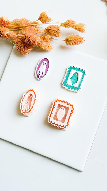 Framed & Oval Ghost Cutters Halloween Stamp-Style Polymer Clay Earring Mold Set (2 Design Options)