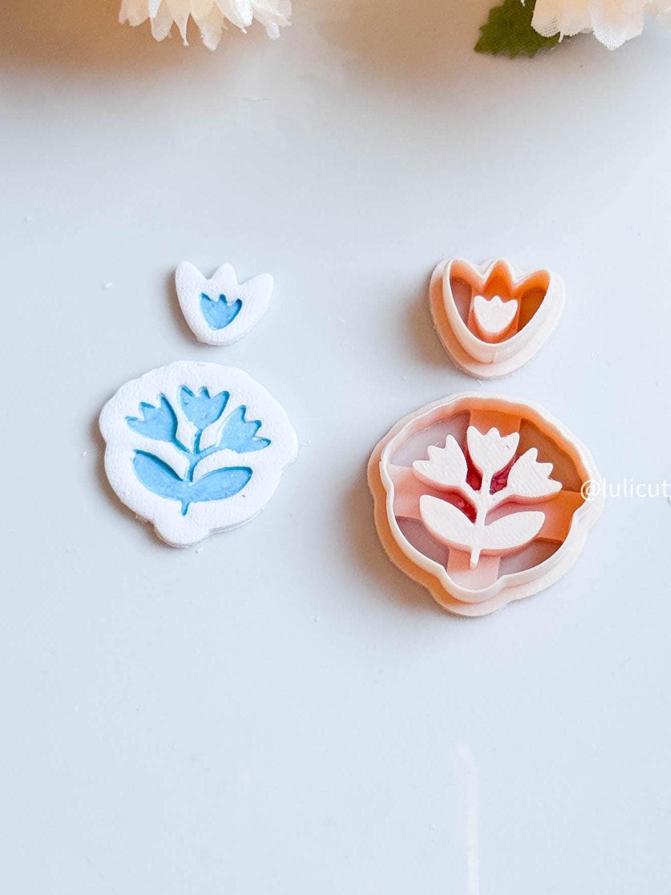 Bloom Imprint Clay Earring Cutter Set 2-Piece Floral Design with Topper + Scalloped Base
