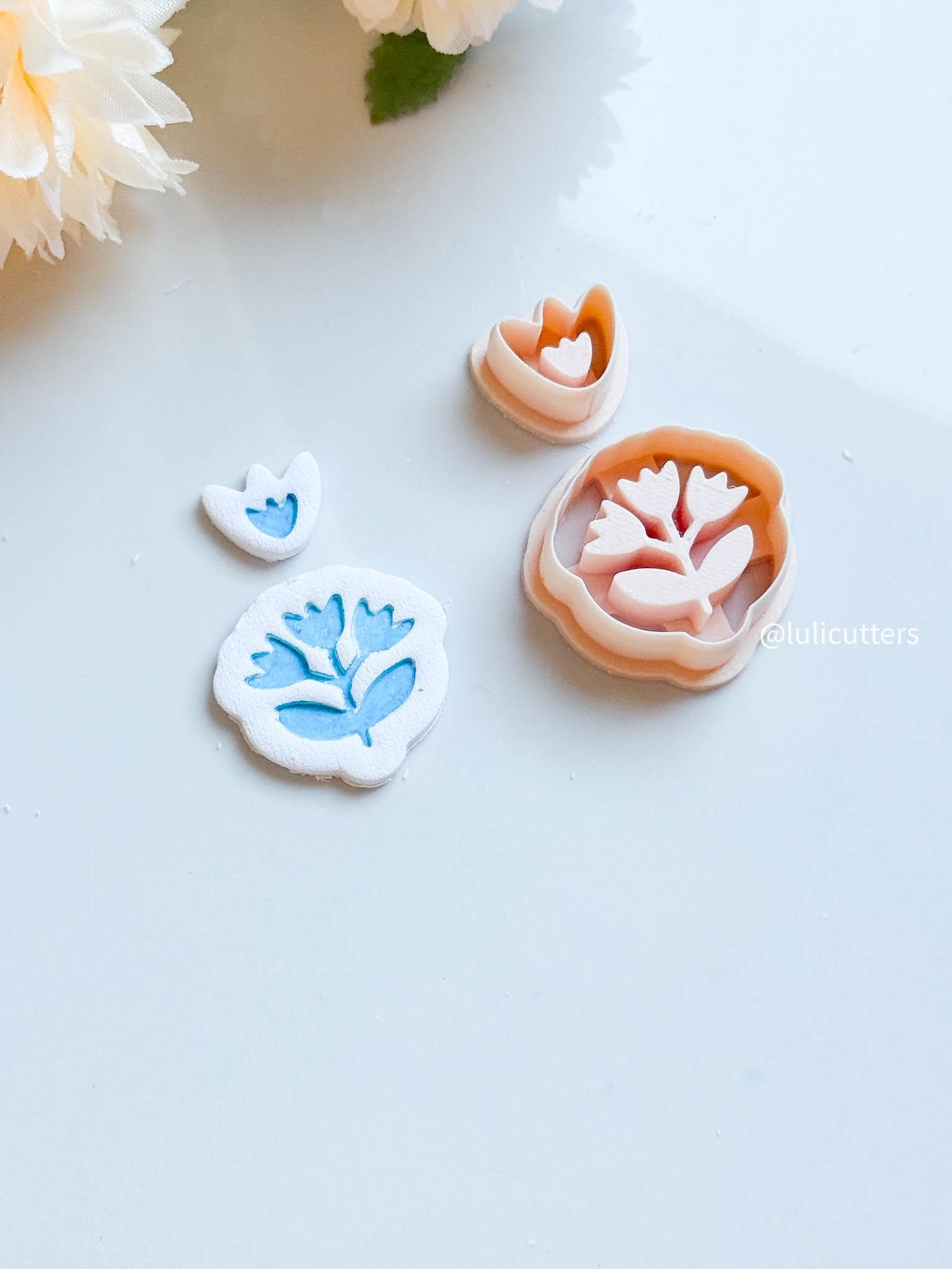 Bloom Imprint Clay Earring Cutter Set 2-Piece Floral Design with Topper + Scalloped Base