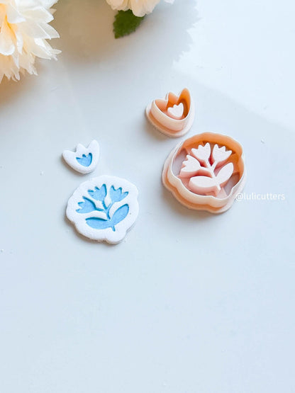 Bloom Imprint Clay Earring Cutter Set 2-Piece Floral Design with Topper + Scalloped Base